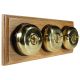 3 gang 2 Way Period Asbury Horizontal Light Oak Wood - Polished Brass Dome Light Switch Black Pattress