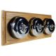 3 gang 2 Way Period Asbury Horizontal Light Oak Wood - Polished Chrome Dome Light Switch Black Pattress