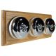 3 gang 2 Way Period Asbury Horizontal Light Oak Wood - Polished Chrome Dome Light Switch White Pattress