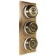 3 gang 2 Way Period Asbury Vertical Light Oak Wood - Antique Brass Dome Light Switch White pattress