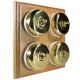 4 gang 2 Way Period Asbury Light Oak Wood - Polished Brass Dome Light Switch White Pattress