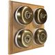 4 gang 2 Way Period Asbury Light Oak Wood - Antique Brass Dome Light Switch White pattress