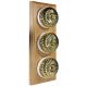 3 gang 2 Way Period Asbury Vertical Light Oak Wood - Polished Brass Fluted Dome Light Switch White Pattress