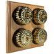 4 Gang 2 Way Period Asbury Light Oak Wood - Polished Brass Fluted Dome Light Switch Black Pattress