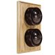 2 Gang 1 or 2way Vertical Bakelite Switch, Brown Dolly On A Solid Light Oak Base