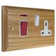 Wood 45Amp Double Pole cooker switch with 13Amp Switched Socket in Solid Light Oak