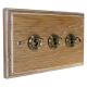 Period Wood 3 Gang 2Way 10Amp Antique Brass Toggle Switch in Solid Limed Oak