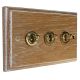 Period Wood 3 Gang 2Way 10Amp Polished Brass Toggle Switch in Solid Limed Oak