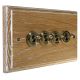 Period Wood 4 Gang 2Way 10Amp Antique Brass Toggle Switch in Solid Limed Oak