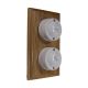 Linden 2 Gang 1 or 2way Vertical Bakelite Switch, White Dolly On a Light Oak Base