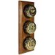 3 Gang 2 Way Period Asbury Vertical Medium Oak Wood - Polished Brass Fluted Dome Light Switch Black Pattress