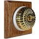 1 Gang 2 Way Period Asbury Medium Oak Wood - Polished Brass Fluted Dome Light Switch White Pattress