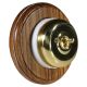 Round 1 Gang 2 Way Period Asbury Medium Oak Wood - Polished Brass Smooth Dome Light Switch White Pattress