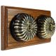 2 Gang 2 Way Period Asbury Horizontal Medium Oak Wood - Antique Brass Fluted Dome Light Switch Black Pattress