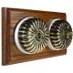 2 Gang 2 Way Period Asbury Horizontal Medium Oak Wood - Antique Brass Fluted Dome Light Switch White Pattress