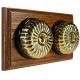 2 Gang 2 Way Period Asbury Horizontal Medium Oak Wood - Polished Brass Fluted Dome Light Switch Black Pattress