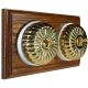 2 Gang 2 Way Period Asbury Horizontal Medium Oak Wood - Polished Brass Fluted Dome Light Switch White Pattress