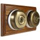 2 Gang 2 Way Period Asbury Horizontal Medium Oak Wood - Antique Brass Dome Light Switch White pattress