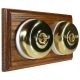 2 Gang 2 Way Period Asbury Horizontal Medium Oak Wood - Polished Brass Dome Light Switch White Pattress