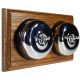 2 Gang 2 Way Period Asbury Horizontal Medium Oak Wood - Polished Chrome Dome Light Switch Black Pattress