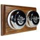 2 Gang 2 Way Period Asbury Horizontal Medium Oak Wood - Polished Chrome Dome Light Switch White Pattress