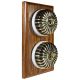 2 Gang 2 Way Period Asbury Vertical Medium Oak Wood - Antique Brass Fluted Dome Light Switch White Pattress