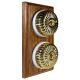 2 Gang 2 Way Period Asbury Vertical Medium Oak Wood - Polished Brass Fluted Dome Light Switch White Pattress