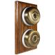 2 Gang 2 Way Period Asbury Vertical Medium Oak Wood - Antique Brass Dome Light Switch White pattress