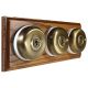 3 gang 2 Way Period Asbury Horizontal Medium Oak Wood - Antique Brass Dome Light Switch White pattress