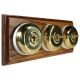 3 gang 2 Way Period Asbury Horizontal Medium Oak Wood - Polished Brass Dome Light Switch White Pattress