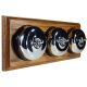 3 gang 2 Way Period Asbury Horizontal Medium Oak Wood - Polished Chrome Dome Light Switch Black Pattress