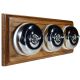 3 gang 2 Way Period Asbury Horizontal Medium Oak Wood - Polished Chrome Dome Light Switch White Pattress