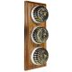 3 gang 2 Way Period Asbury Medium Oak Wood - Antique Brass Fluted Dome Light Switch White Pattress