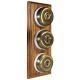 3 gang 2 Way Period Asbury Vertical Medium Oak Wood - Antique Brass Dome Light Switch White pattress