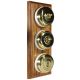 3 Gang 2 Way Period Asbury Vertical Medium Oak Wood - Polished Brass Dome Light Switch White Pattress