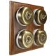 4 gang 2 Way Period Asbury Medium Oak Wood - Antique Brass Dome Light Switch White pattress