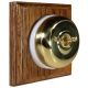 1 Gang Intermediate (3way switching) Period Asbury Medium Oak Wood - Polished Brass Smooth Dome Light Switch White Pattress