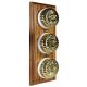 3 gang 2 Way Period Asbury Vertical Medium Oak Wood - Polished Brass Fluted Dome Light Switch White Pattress