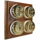 4 gang 2 Way Period Asbury Medium Oak Wood - Polished Brass Fluted Dome Light Switch White Pattress