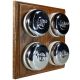 4 gang 2 Way Period Asbury Medium Oak Wood - Polished Chrome Dome Light Switch White Pattress