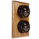 2 Gang 1 or 2way Vertical Bakelite Switch, Brown Dolly On A Solid Medium Oak Base