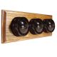 3 Gang 1 or 2way Horizontal Bakelite Switch Brown Dolly On A Solid Medium Oak Base