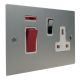 Penland 45A DP Cooker Switch with 13A Sw Skt in Brushed Aluminium-Satin Silver with Polished Stainless insert and White Trim