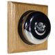 1 Gang 2 Way Period Asbury Light Oak Wood - Polished Chrome Smooth Dome Light Switch Black Pattress