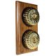 2 Gang 2 Way Period Asbury Vertical Medium Oak Wood - Polished Brass Fluted Dome Light Switch Black Pattress