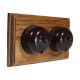 Rosen 2 Gang 1 or 2way Horizontal Dome Bakelite Switch, brown Dolly On A  Medium Oak Base