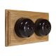 Rosen 2 Gang 1 or 2way Horizontal  Dome Bakelite Switch, brown Dolly On A  Light Oak Base