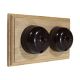 Rosen 2 Gang 1 or 2way Horizontal Dome Bakelite Switch, brown Dolly On an Unfinished Oak Base