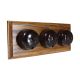 Rosen 3 Gang 1 or 2way Horizontal  Dome Bakelite Switch, brown Dolly On A  Medium Oak Base