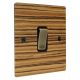 Solo Flat Plate Wood 1 Gang 2Way 10Amp Rocker Switch in Zebrano with Antique Brass Rocker and Black Trim